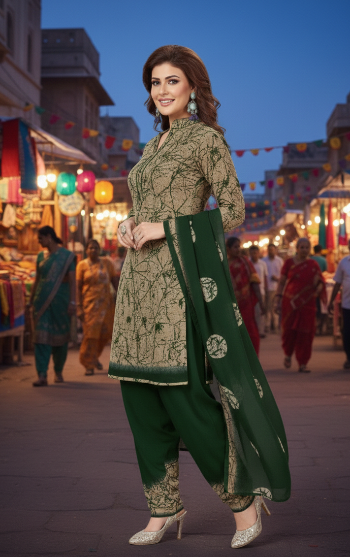 Women's Multicolor Abstract Print Crepe Suit Set - Unstitched Dress Material